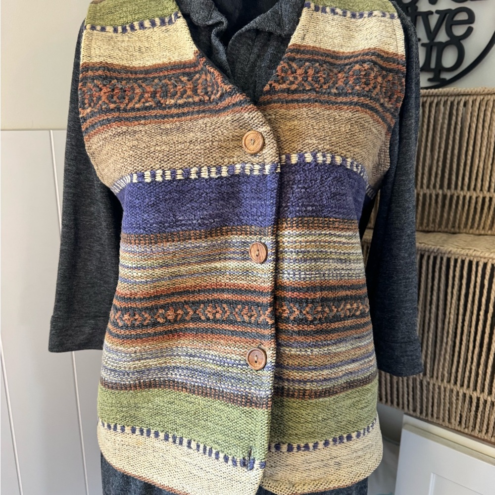 Tangibles Womens Vest Small Cotton Aztec Southwestern Button Up Boho